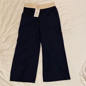 Zara Navy Wide-Leg Pants with Cream Waistband